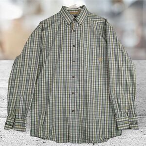Ariat Series Button Down Shirt Mens Long Sleeve Blue Plaid SZ M PIT TO PIT 23 In
